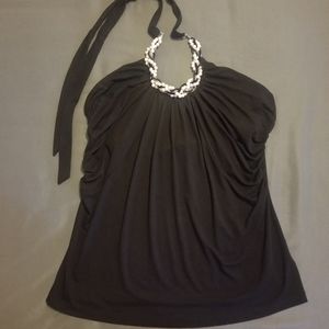 Black Halter with Pearl and Silver Chain Detail